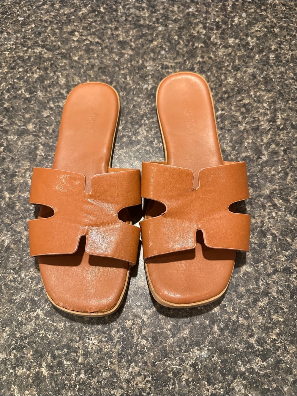 Women's Tan Slide Sandals with Cutout Upper